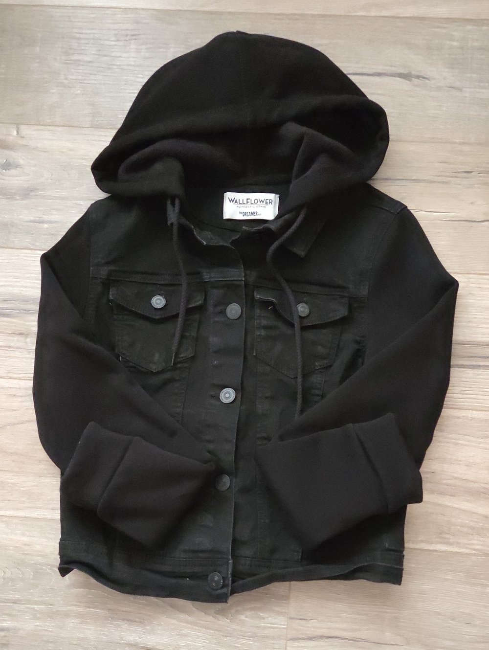 Wallflower Black Hooded Denim-Style Jacket NEW Condition - Picture 2 of 7